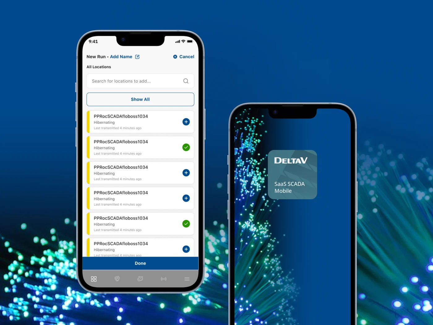 Emerson field-operations mobile application screens with monitoring data and controls