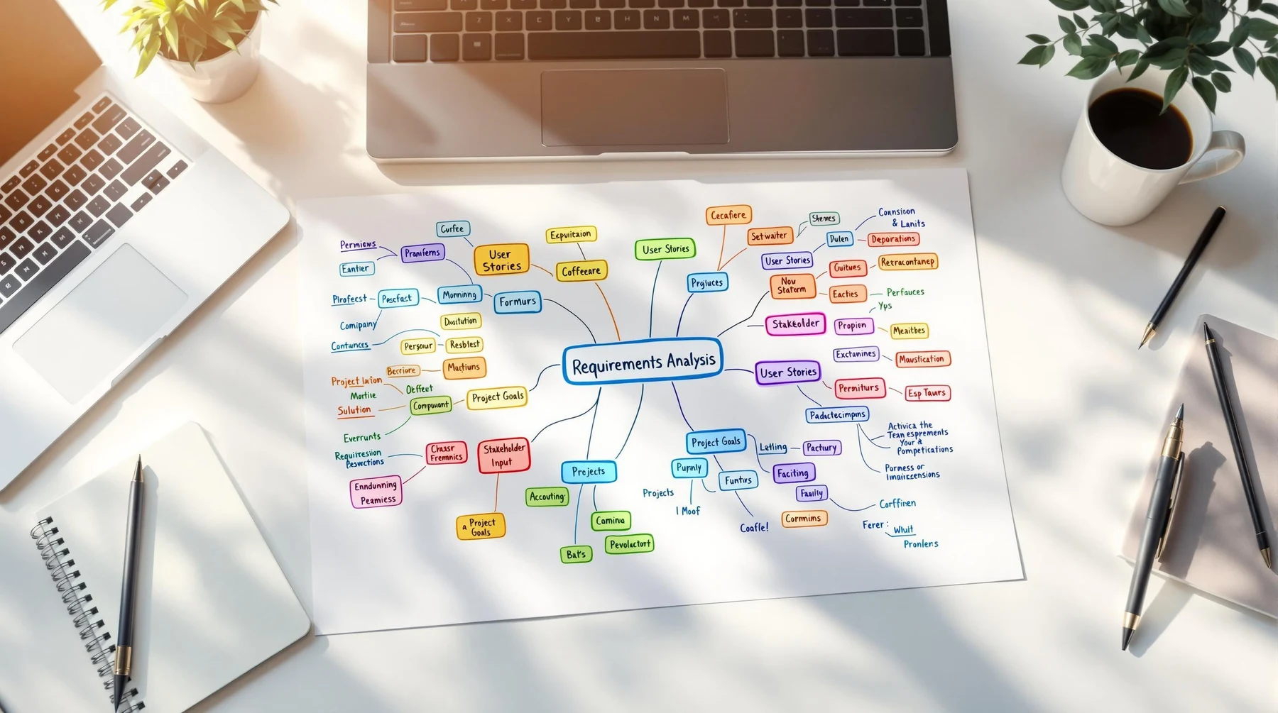 Mind maps requirements analysis illustration