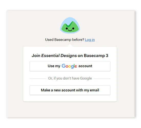 logging in to basecamp