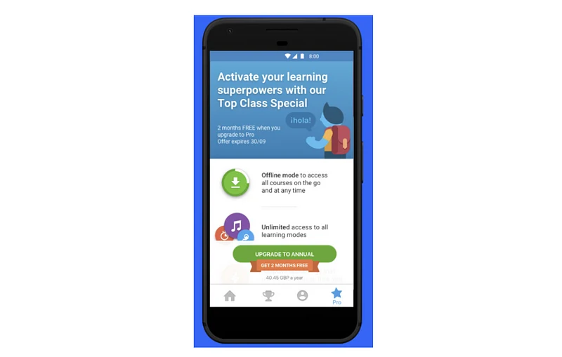 mobile app learning screen