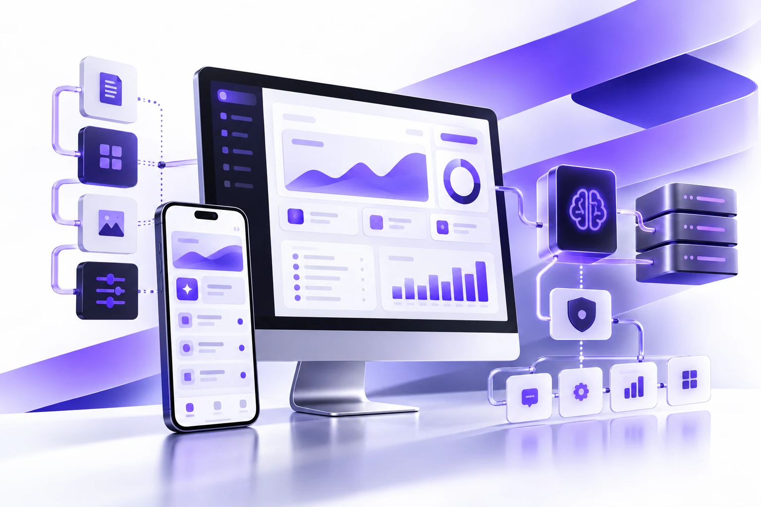 Multi-device AI business application connected to data, security, and cloud services