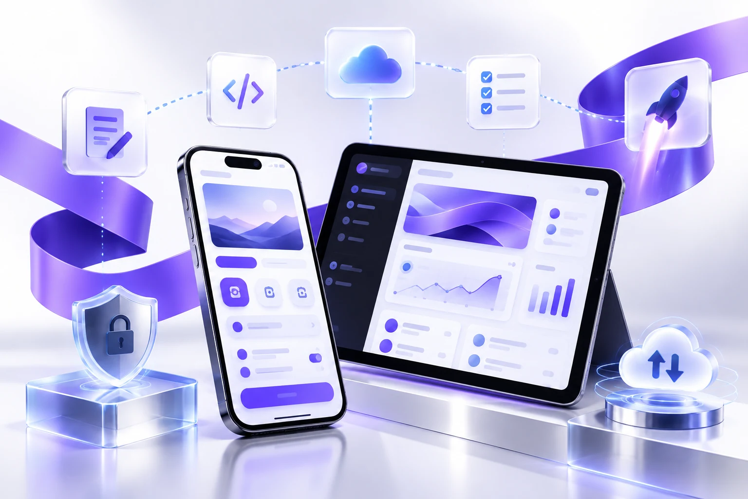 Mobile and tablet application system with privacy, cloud synchronization, testing, and launch cues