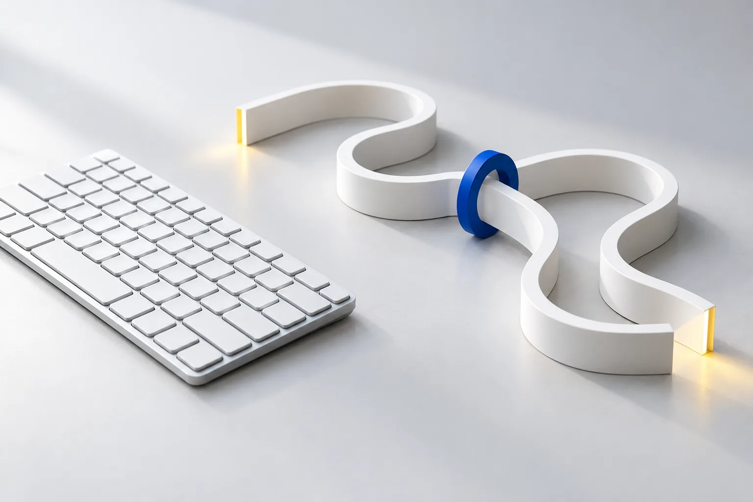 Illustrative close-up of a keyboard beside an open sculptural route with a clearly marked focus position