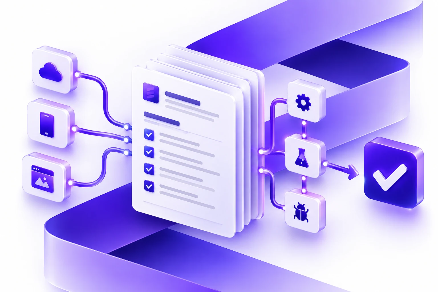 Software requirements checklist connected to integrations, testing, and launch steps